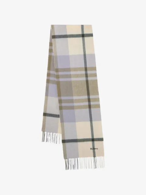 Mulberry check-pattern fringed-details merino wool scarf