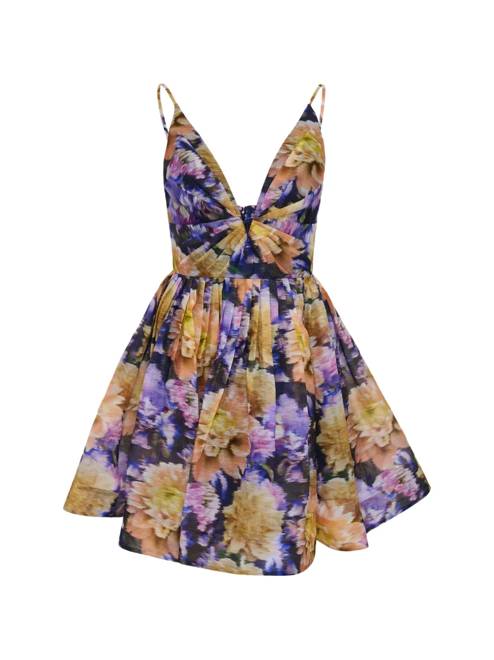 Zimmermann Luna Gathered Floral-print Linen And Silk-blend Mini Dress In Multi