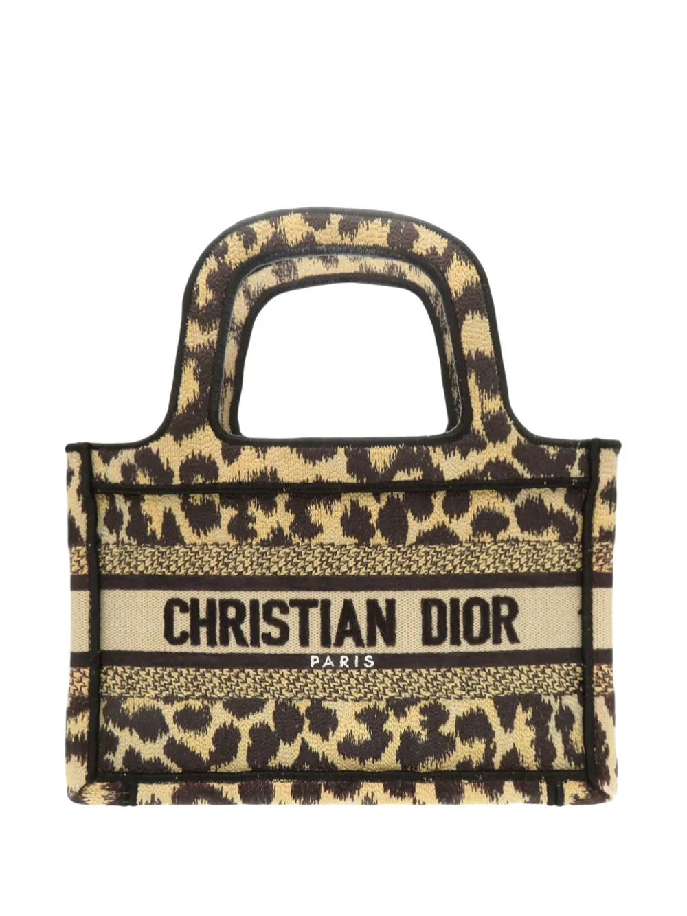 Christian Dior Pre-Owned 2021 Mizza Mini Embroidered Canvas Leopard Book tote bag - Braun