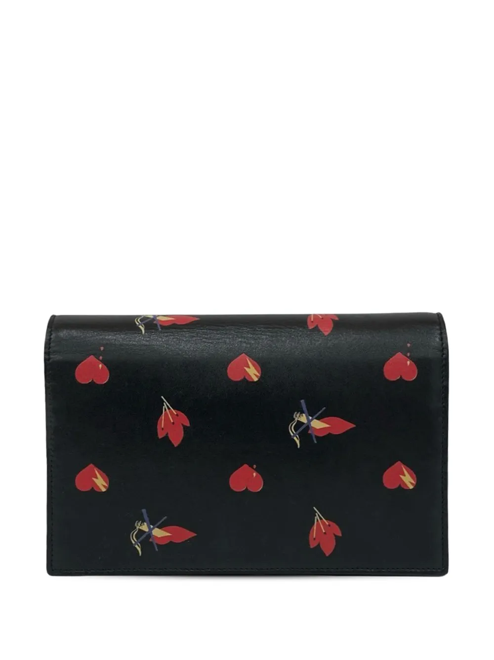  Saint Laurent Pre-owned 2013-2025 Calfskin Heart And Smoking Lips Monogram Kate Tassel Wallet On Chain Crossbody Bag - Black 