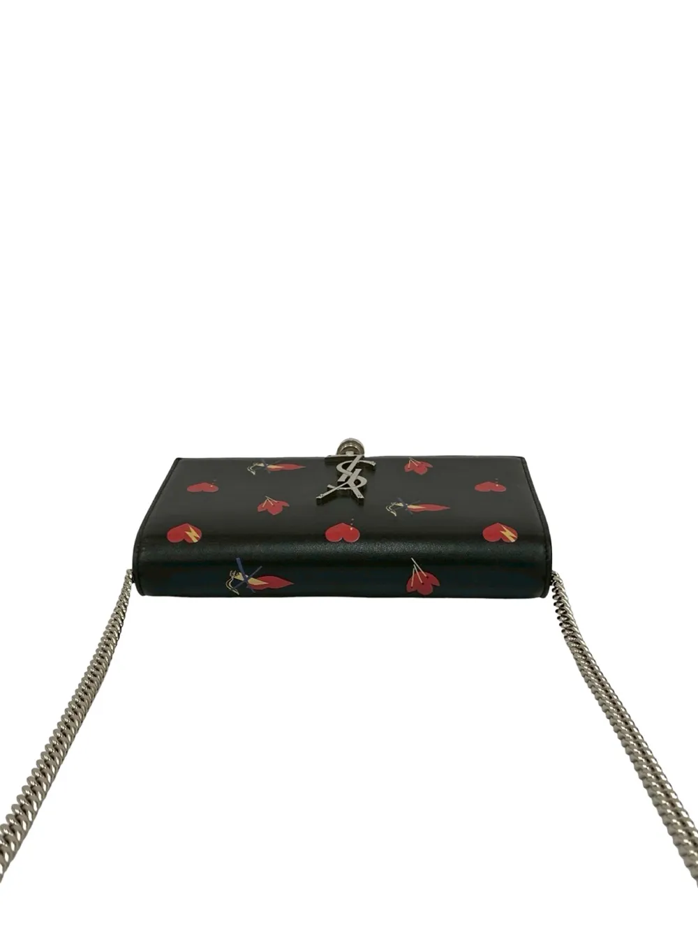  Saint Laurent Pre-owned 2013-2025 Calfskin Heart And Smoking Lips Monogram Kate Tassel Wallet On Chain Crossbody Bag - Black 