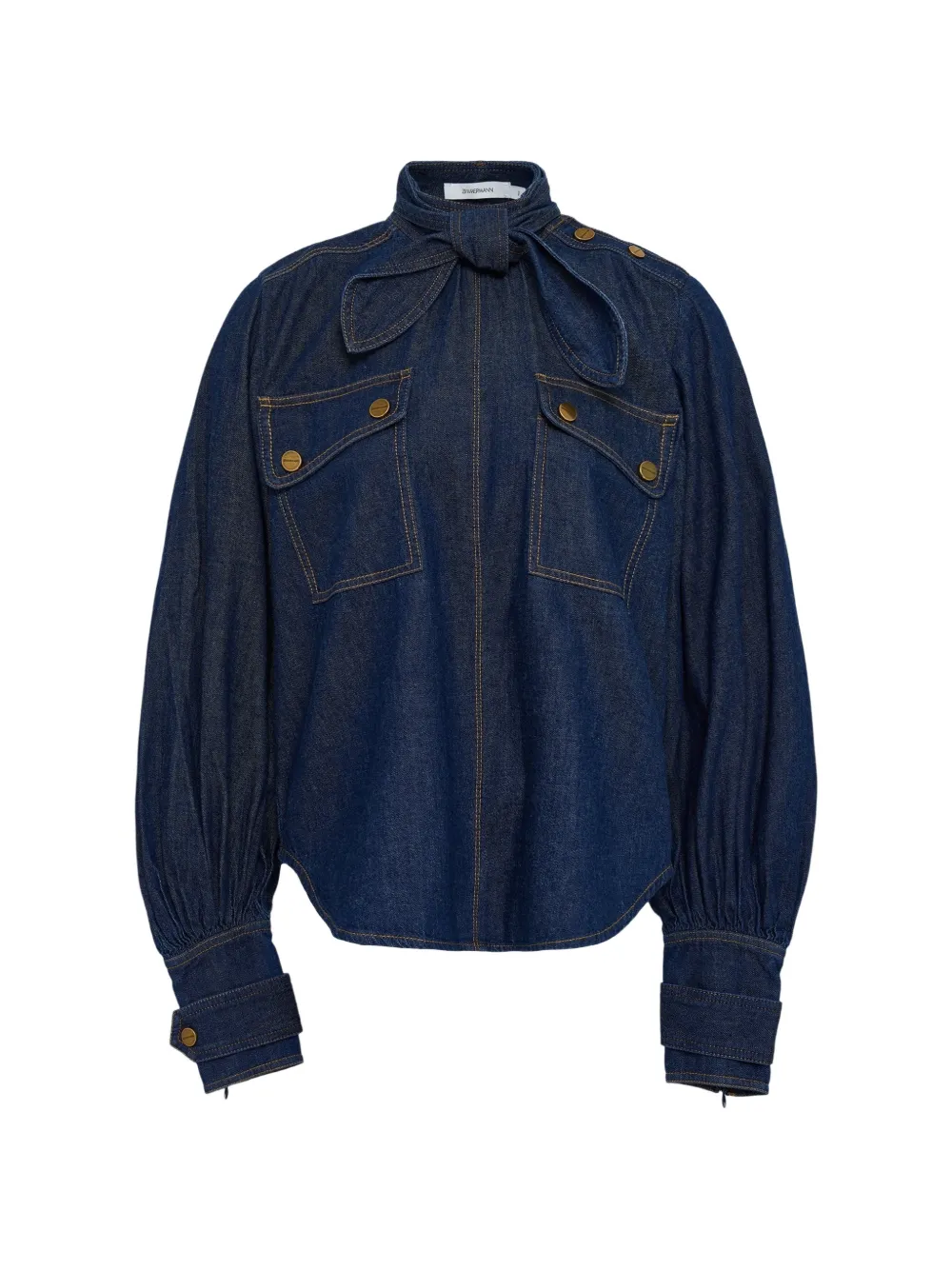 ZIMMERMANN bow-detail cargo-pockets denim blouse - Blu
