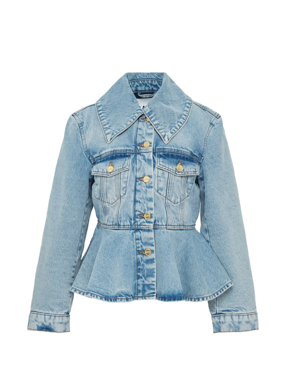 GANNI pleated peplum denim jacket - Blue