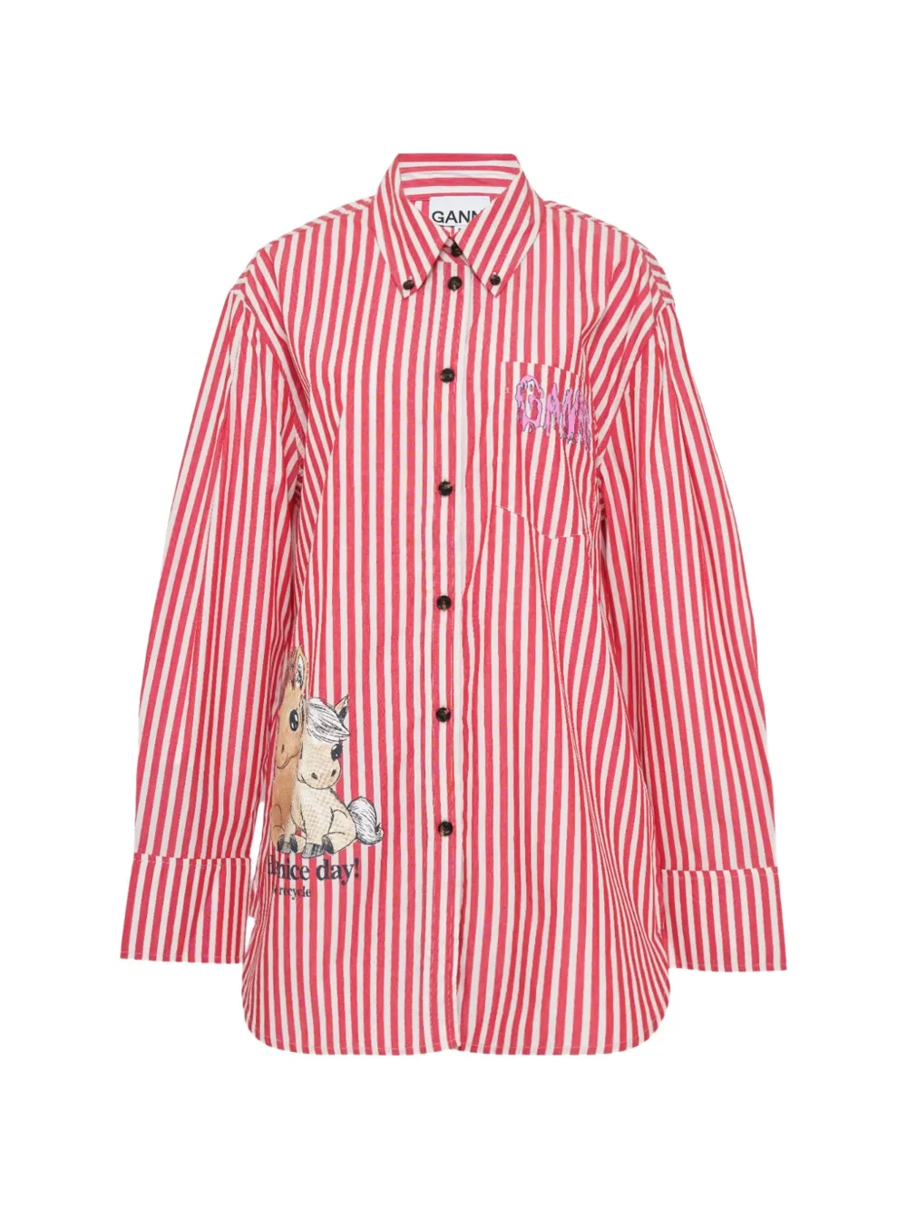 GANNI striped cotton shirt - Rosso