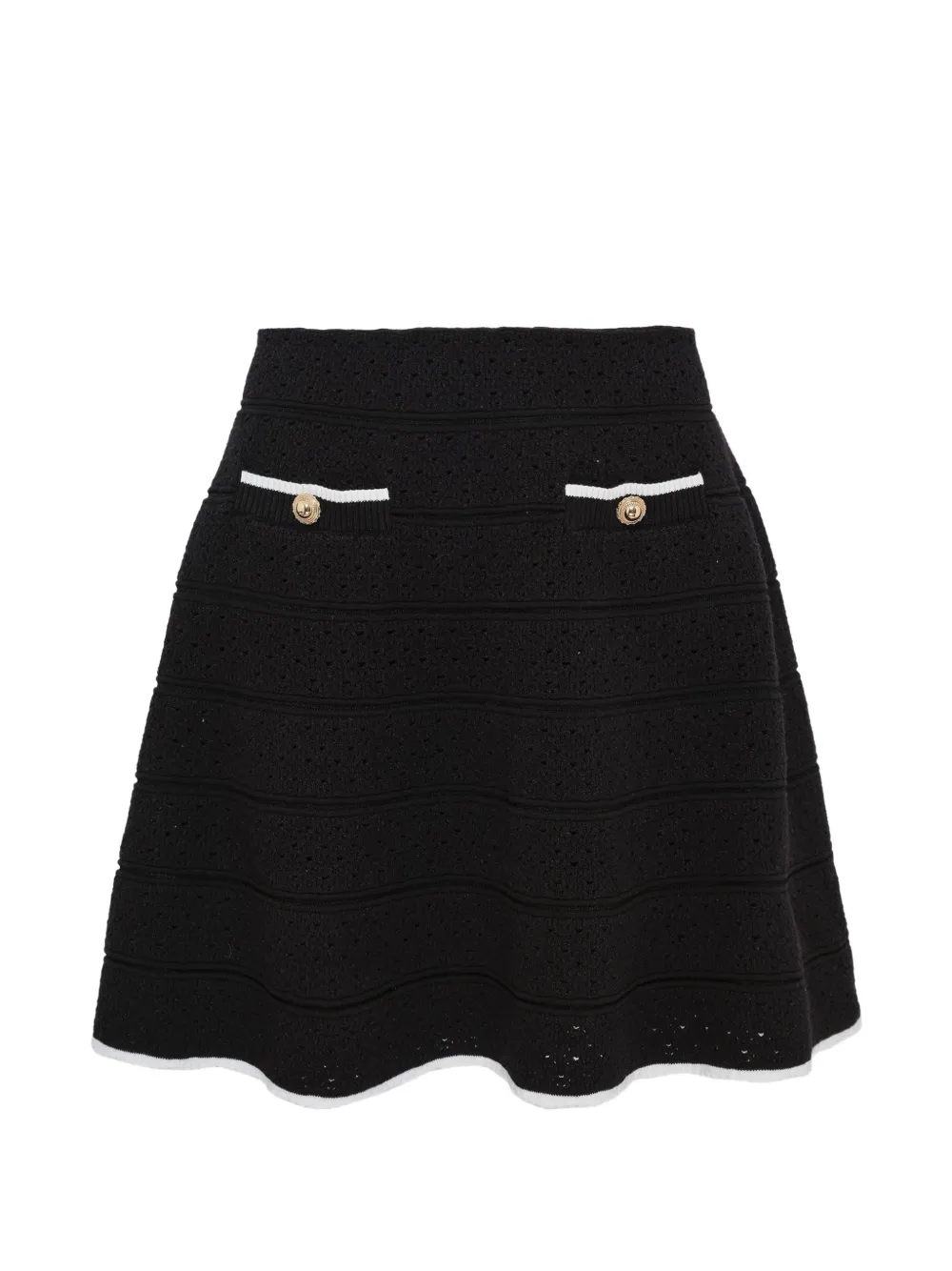Self-Portrait pointelle-knit mini skirt - Nero