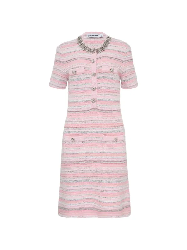 self portrait pink knit mini dress Pink Check Knit Mini Dress  self-portrait-US
