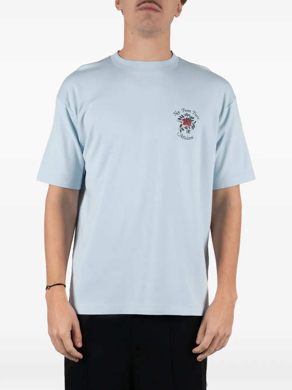 Drôle De Monsieur Slogan Flower-print T-shirt - Blu