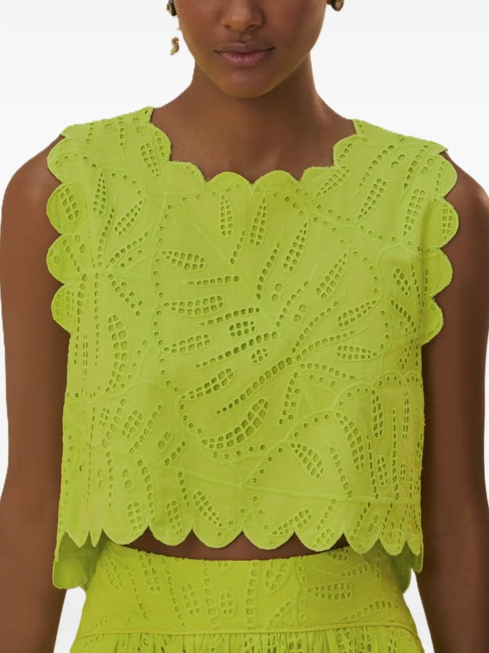 FARM Rio scalloped broderie-anglaise top - Verde