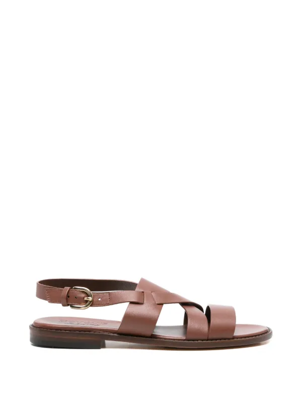 Doucal's Crossover-strap Leather Flat Sandals in Brown