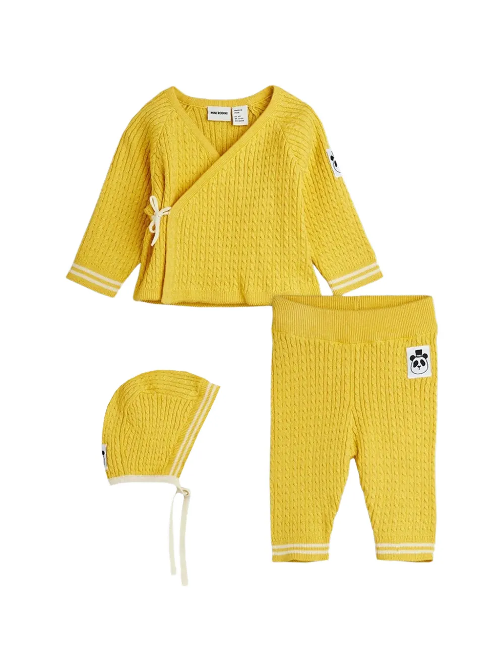 Mini Rodini lot de trois pantalons en maille torsadée - Jaune Mini Rodini lot de trois pantalons en maille torsadée - Jaune
