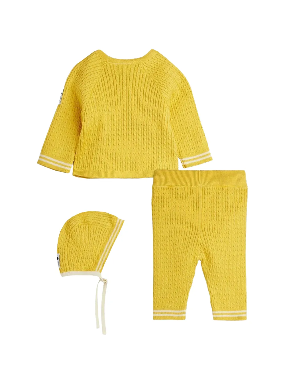 Mini Rodini Kabelgebreide broek (set van drie) Geel
