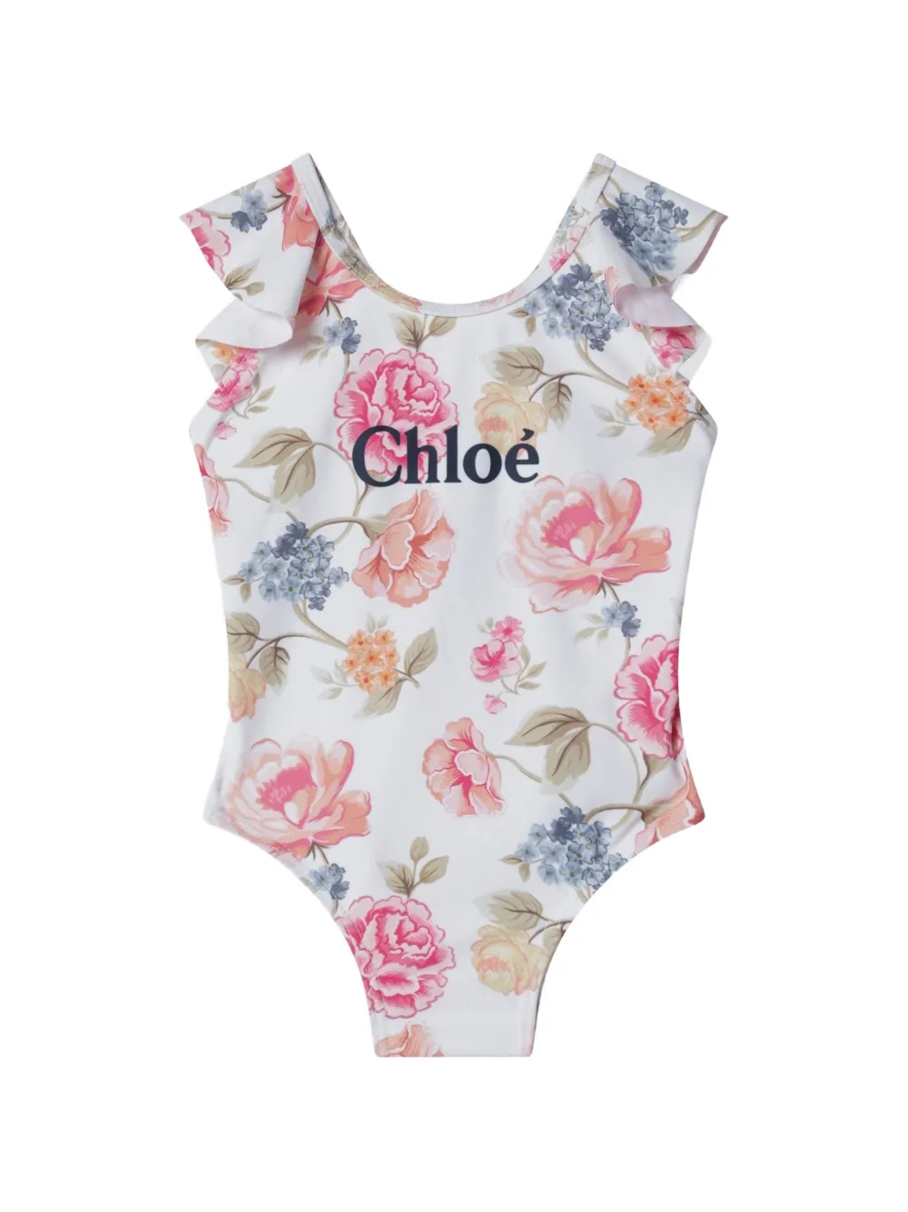 Chloé Kids ruffled floral-print swimsuit - Weiß