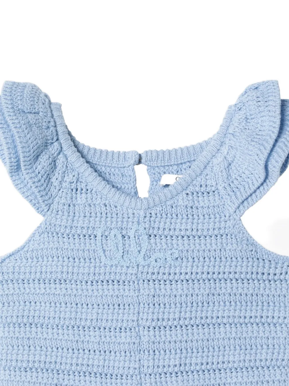 Chloé Kids Gebreide katoenen romper met logodetail Blauw