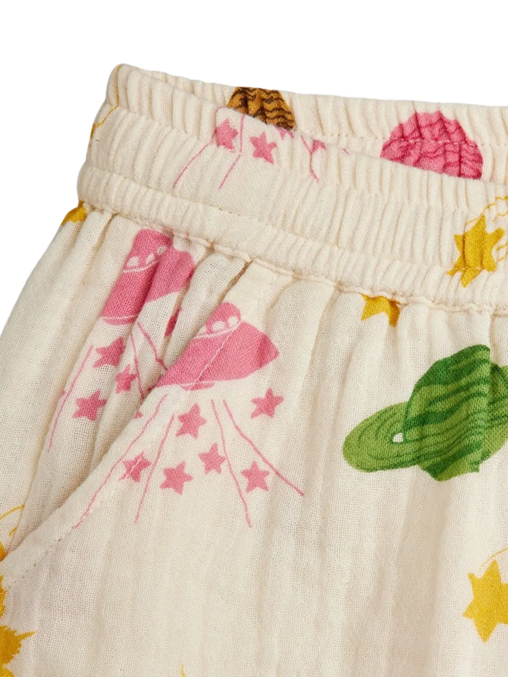 Mini Rodini Mousseline shorts met ruimte-print Beige