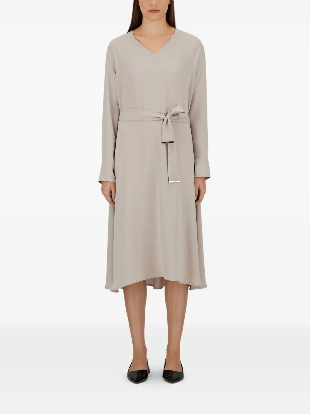 Herno Midi-jurk met V-hals en ceintuur Beige