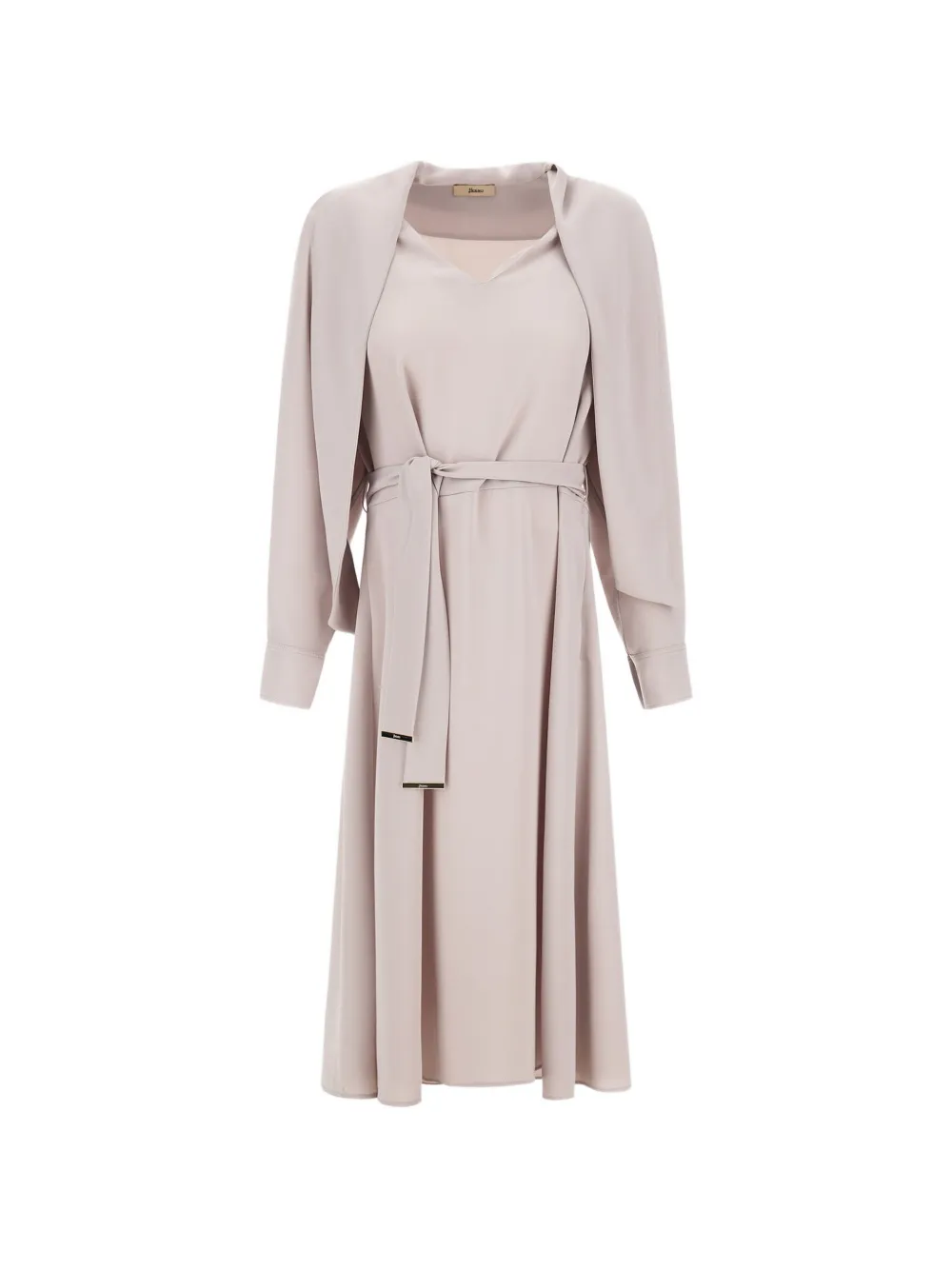 Herno V-neck Belt-detail Midi Dress In Neutral