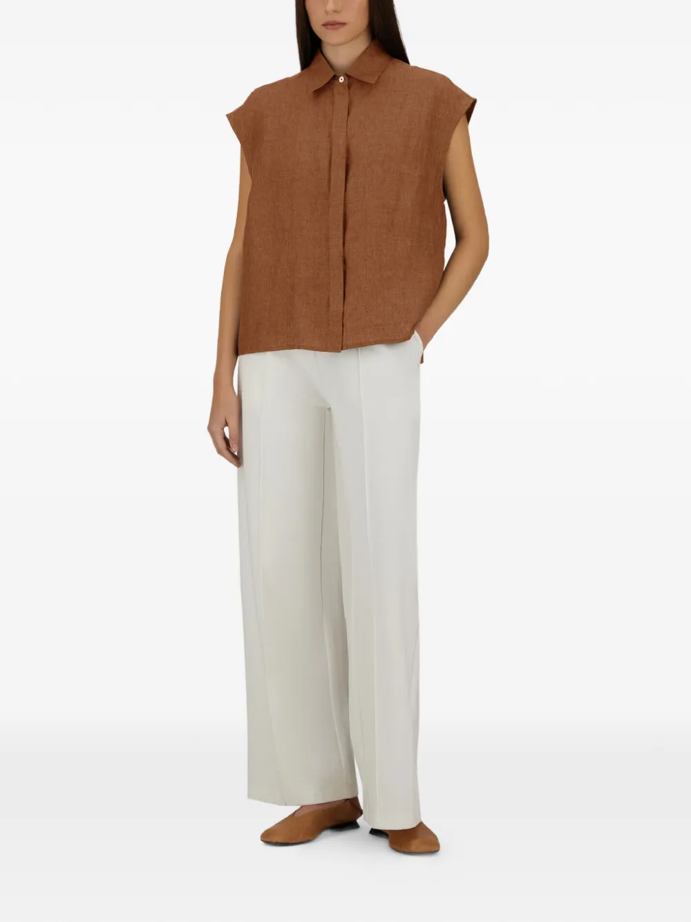 Herno Mouwloze blouse met verborgen sluiting Bruin