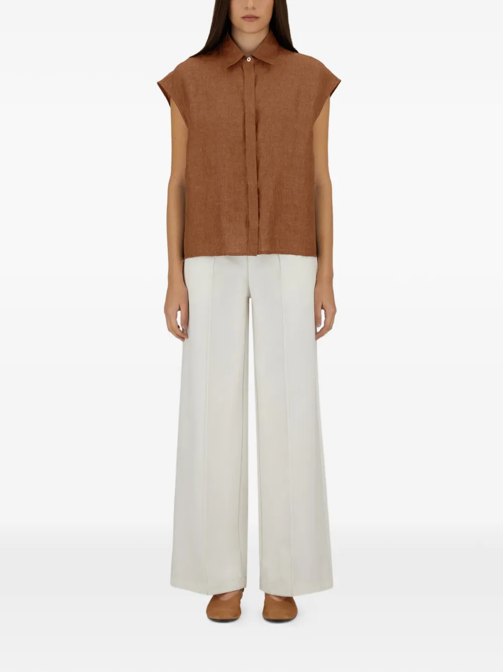 Herno Mouwloze blouse met verborgen sluiting Bruin