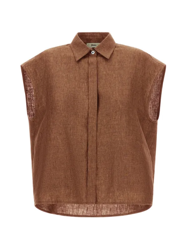 Herno Concealed-fastening Sleeveless Shirt in Brown