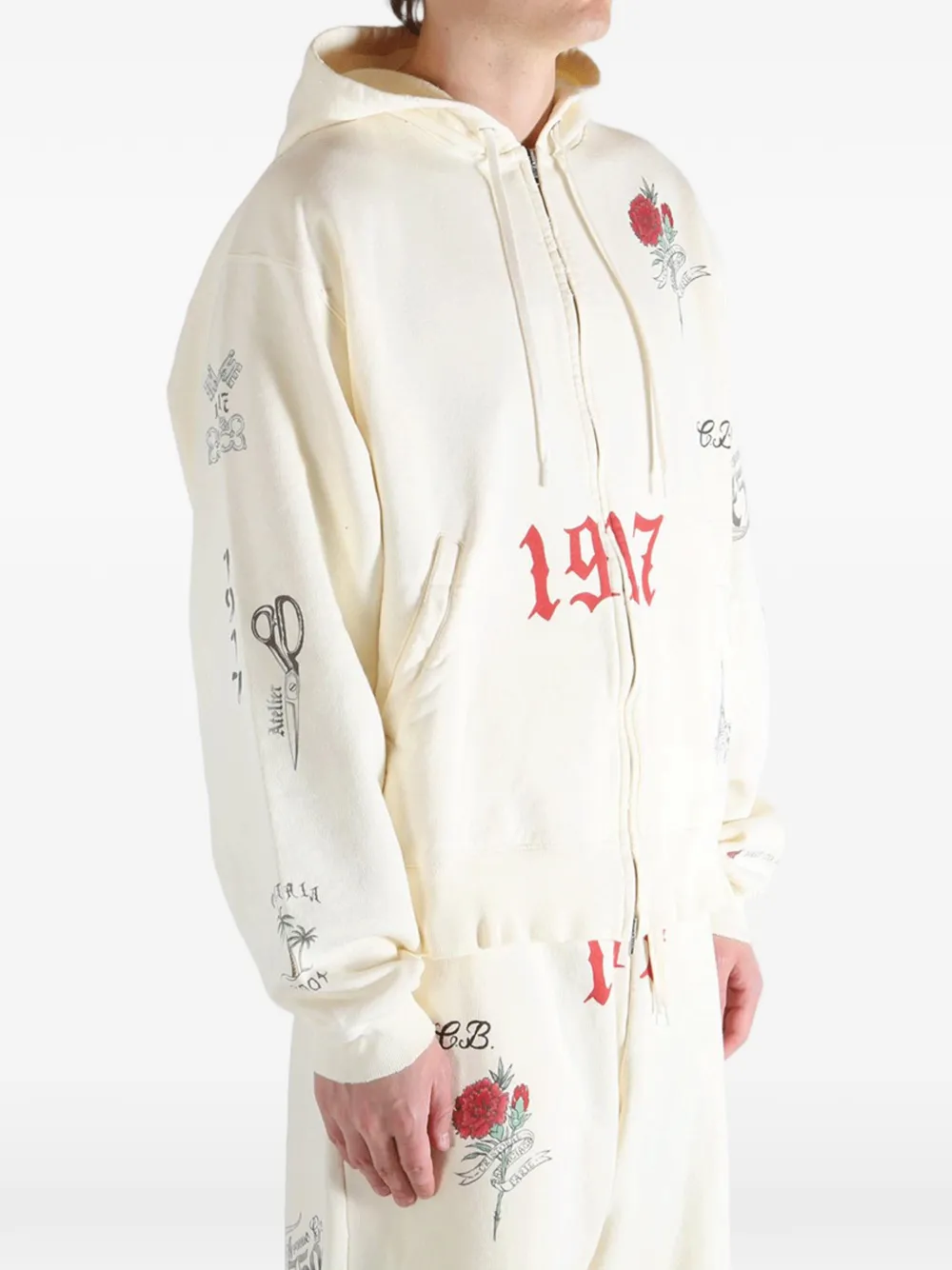 Balenciaga Tattoo grafische print hoodie met rits Beige