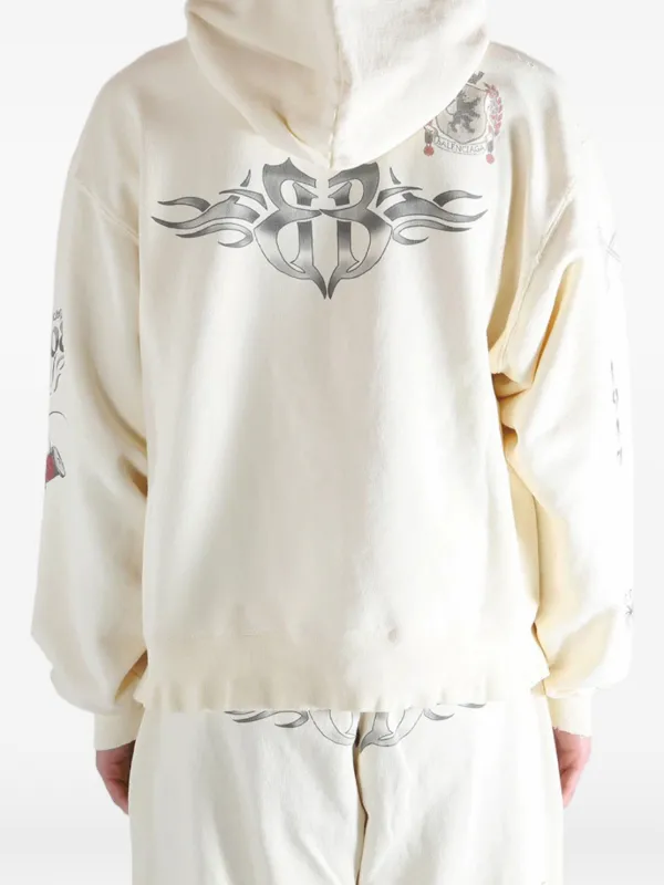 Balenciaga Tattoo graphic-print zip-up Hoodie | Neutrals | FARFETCH