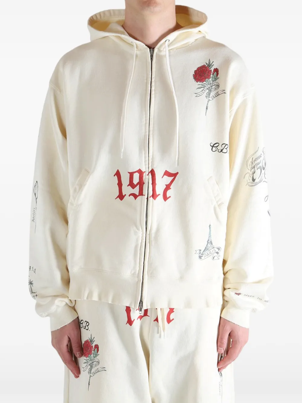 Balenciaga Tattoo grafische print hoodie met rits Beige