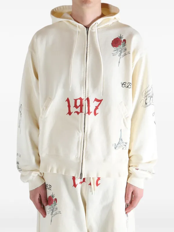 Balenciaga Tattoo graphic-print zip-up Hoodie | Neutrals | FARFETCH