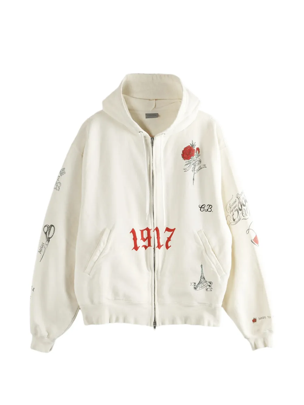Balenciaga Tattoo graphic-print zip-up hoodie - Neutrals