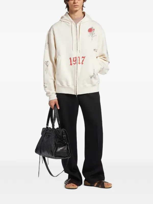 Balenciaga Tattoo graphic-print zip-up Hoodie | Neutrals | FARFETCH