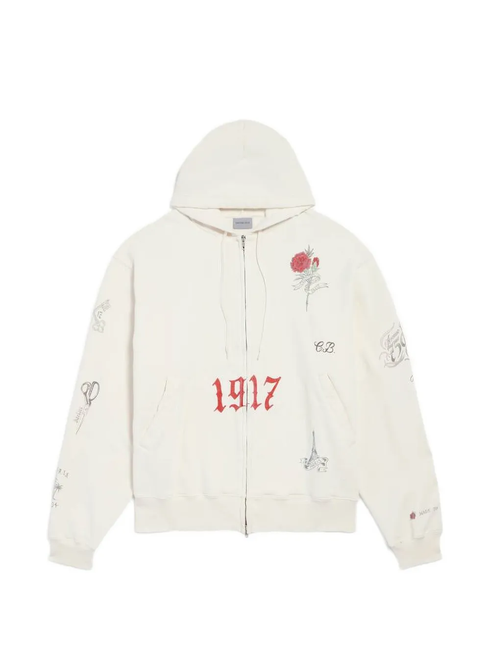 Balenciaga Tattoo grafische print hoodie met rits Beige