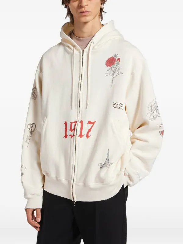 Balenciaga Tattoo graphic-print zip-up Hoodie | Neutrals | FARFETCH