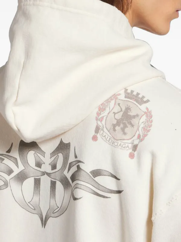 トップス BALENCIAGA TATTOO GRAFFITI ZIPUP HOODIE Balenciaga Tattoo graphic-print zip-up Hoodie | Neutrals | FARFETCH