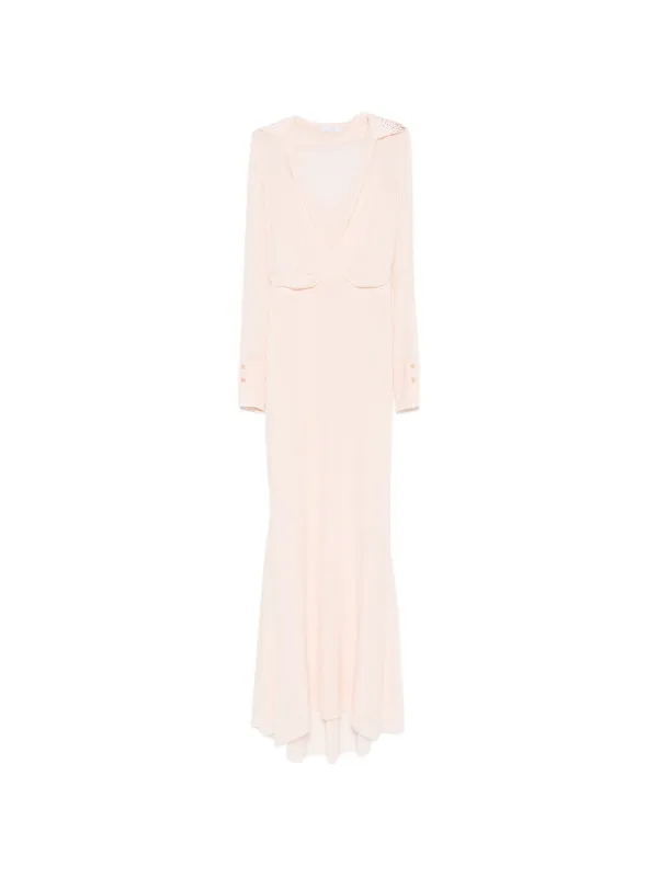patrizia pepe pink dress Patrizia Pepe Ruched Georgette Crepe Maxi Flared Dress | Pink