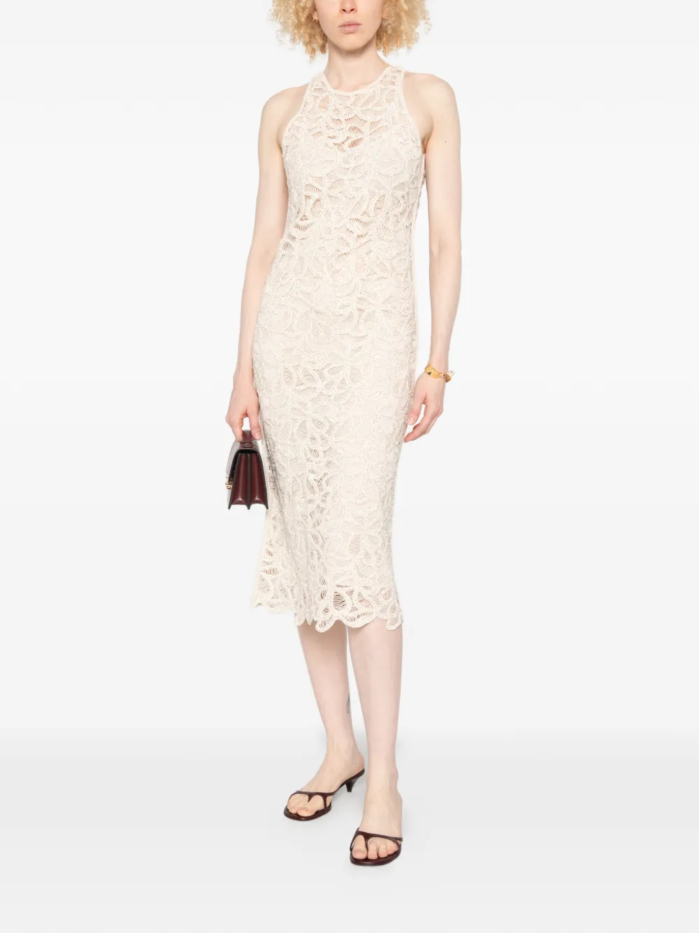 Patrizia Pepe Midi-jurk met ronde hals Beige