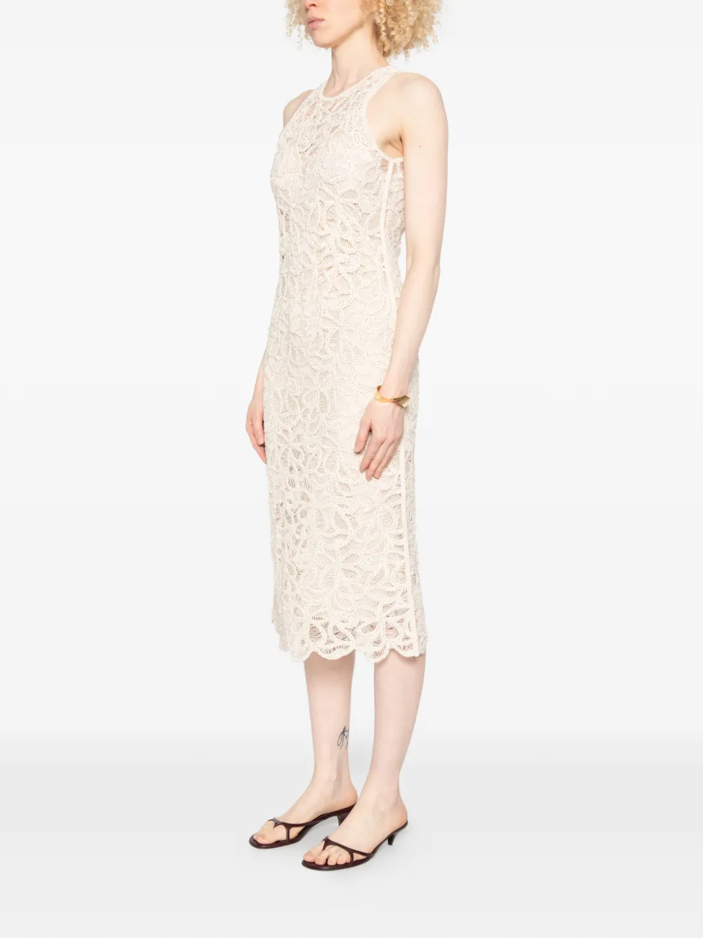 Patrizia Pepe Midi-jurk met ronde hals Beige