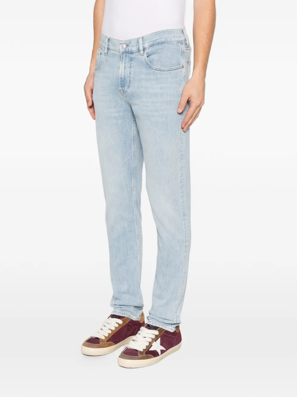 7 For All Mankind Slimmy Tapered jeans met logopatch Blauw