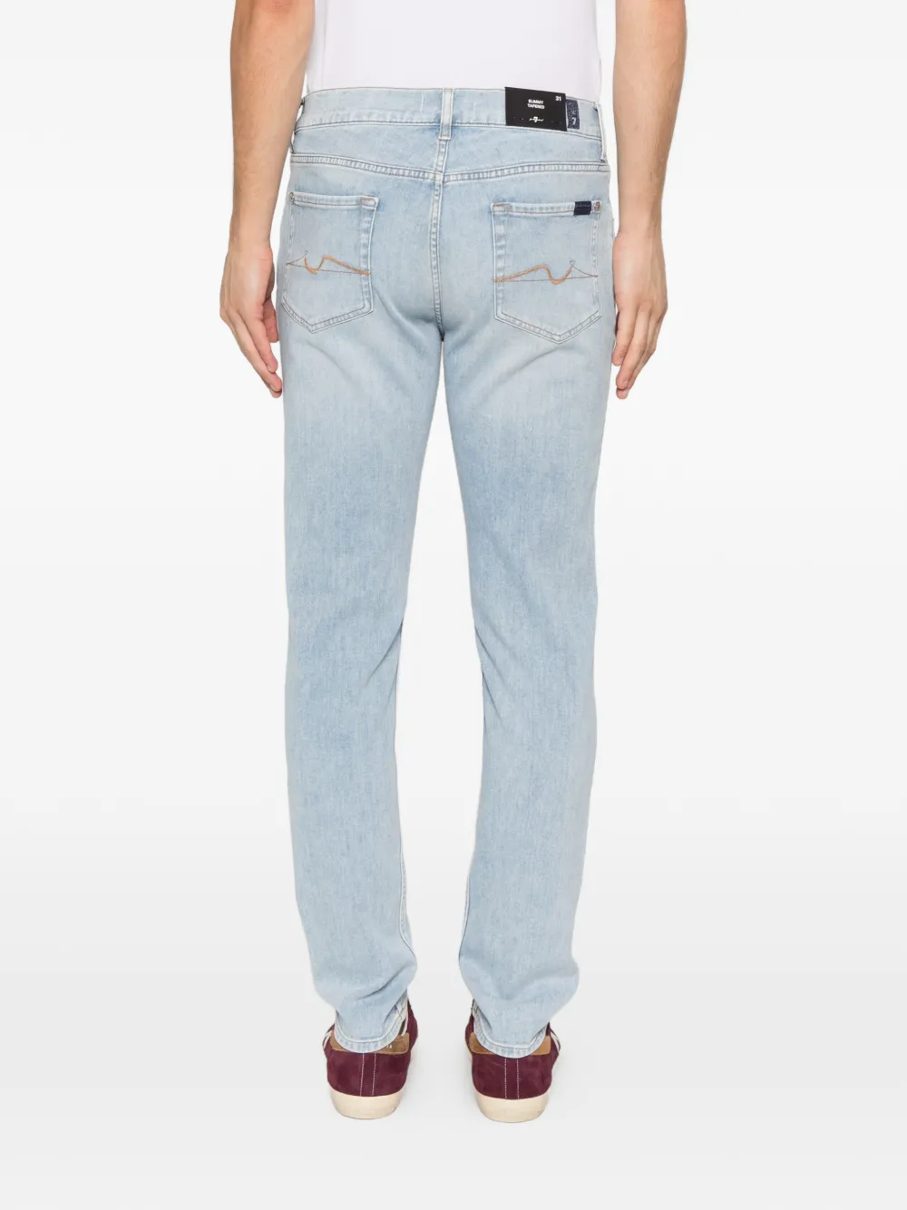 7 For All Mankind Slimmy Tapered jeans met logopatch Blauw