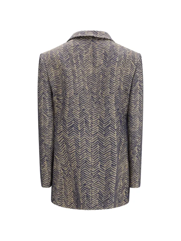 Giorgio Armani Single-breasted Chevron-pattern Jacquard Blazer in Brown