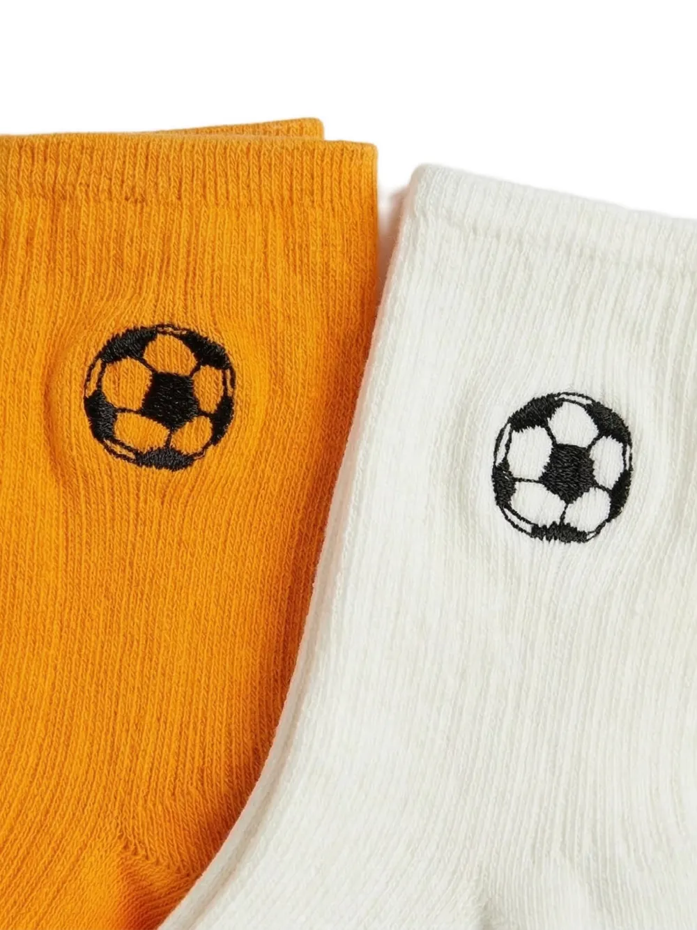 Mini Rodini Geribbelde sokken met geborduurd voetbal (set van twee) Oranje