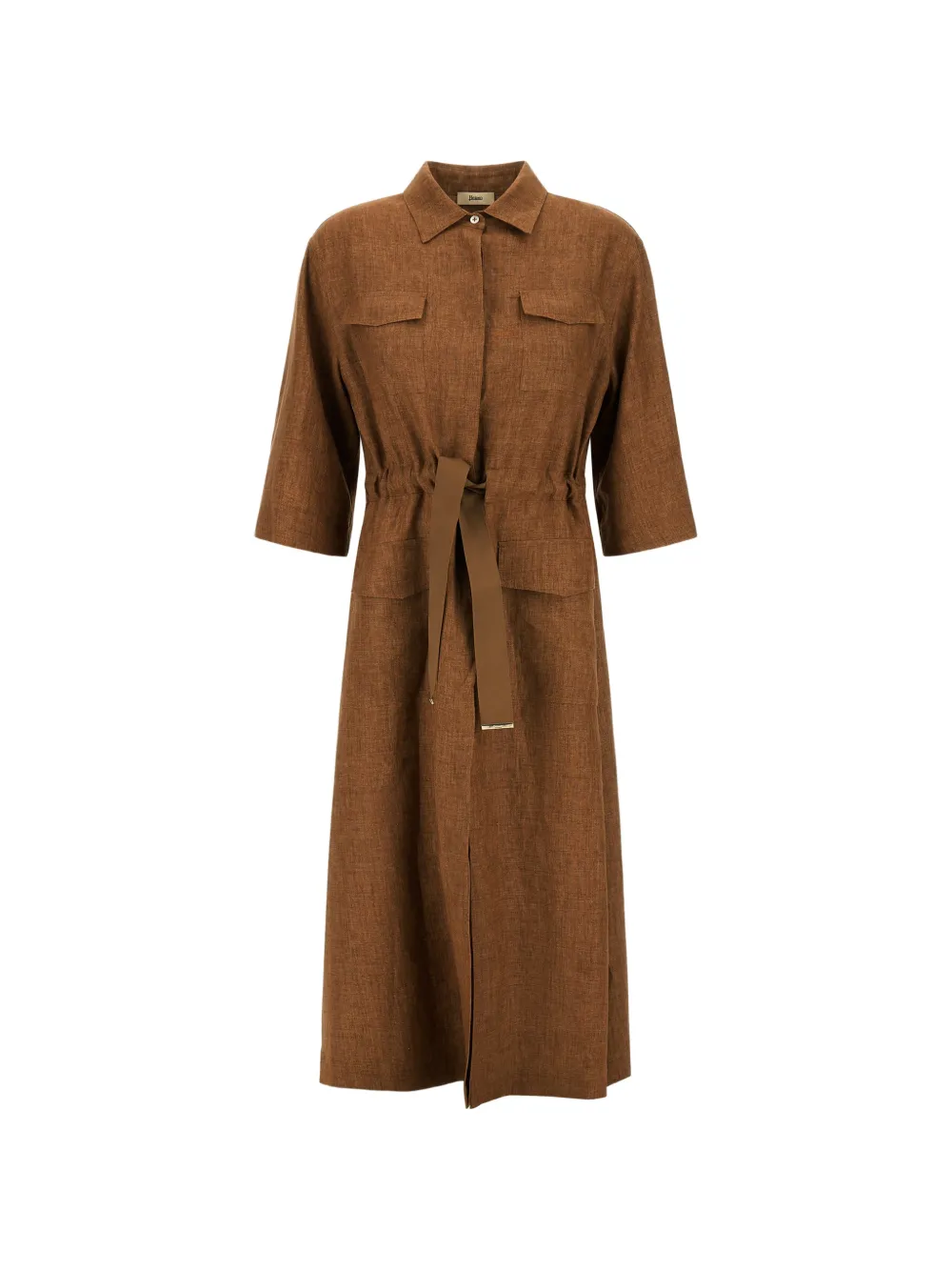 Herno drawstring-waist linen midi dress - Marrone