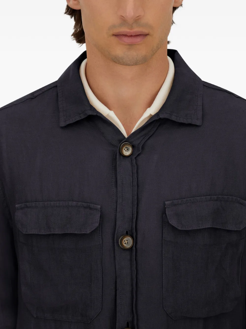 Herno Linnen shirtjack met klepzak Blauw