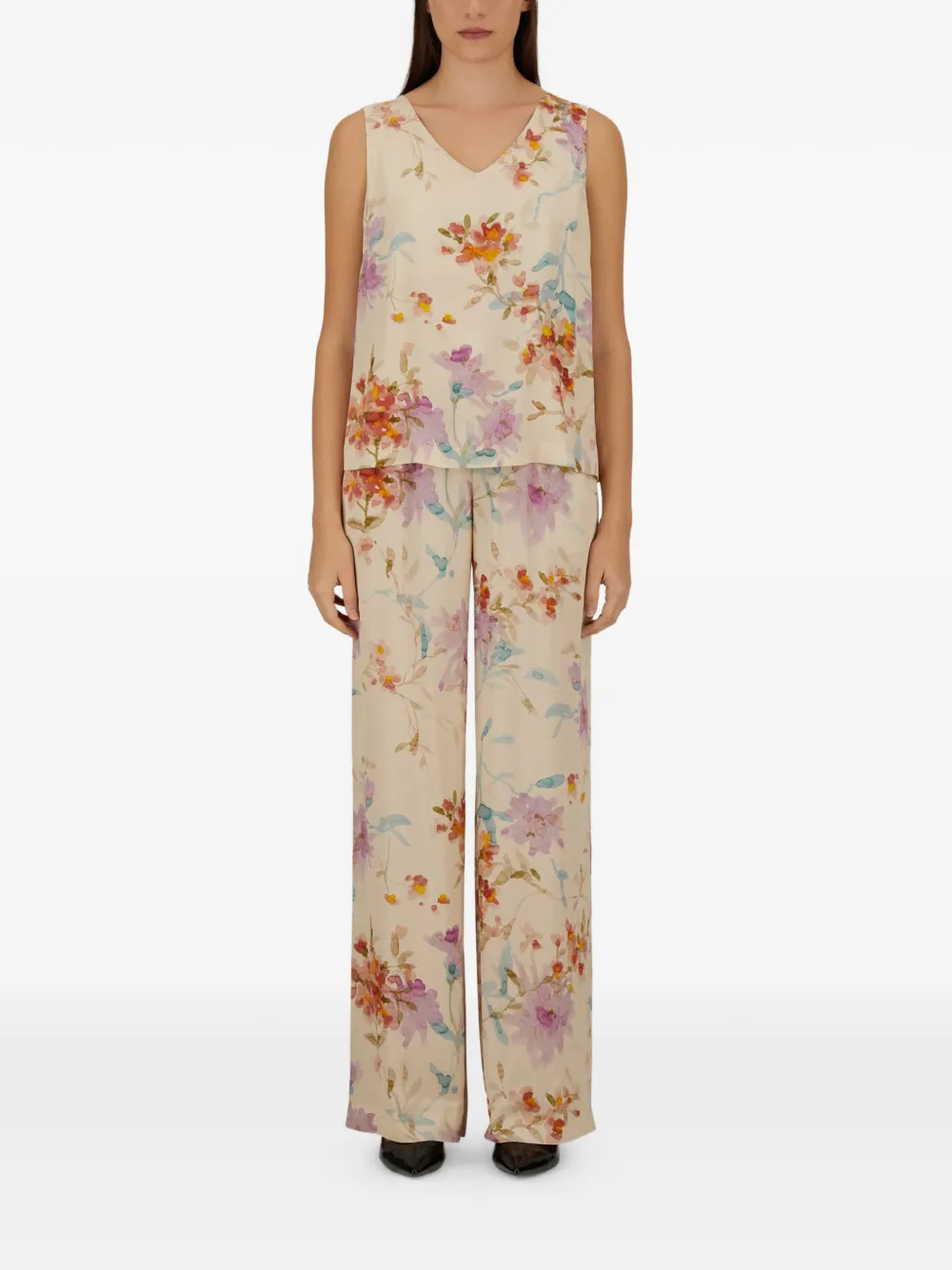 Herno Broek met bloemenprint Beige