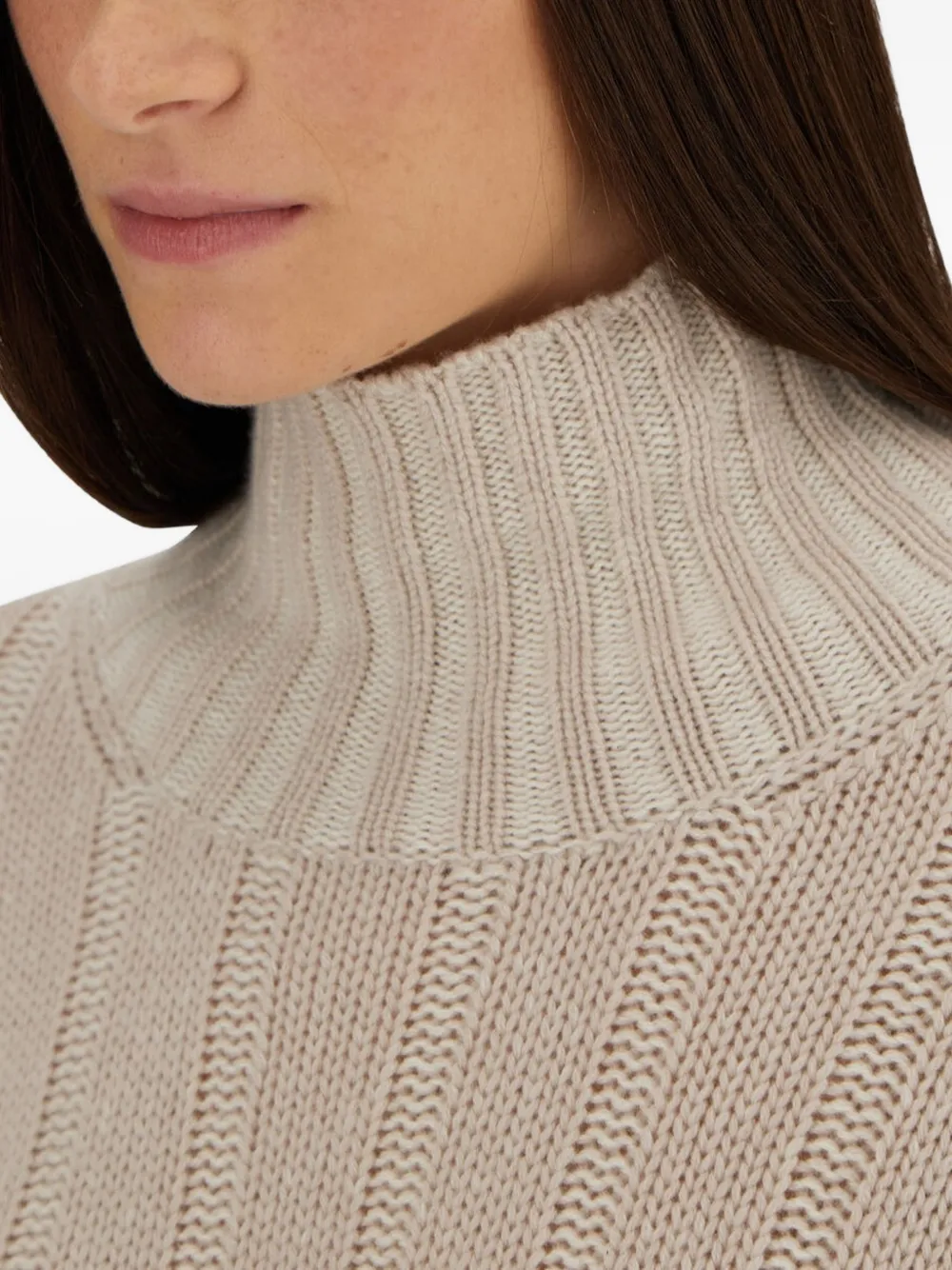 Herno Geribbelde trui met hoge hals Beige