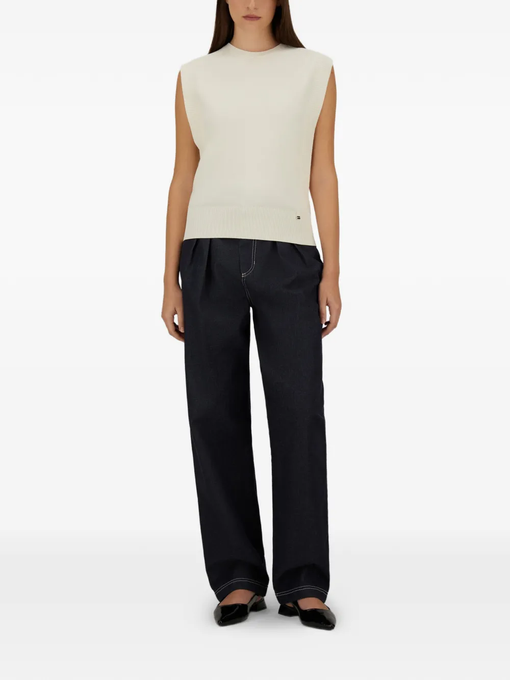 Herno Tanktop met geribbelde zoom Beige