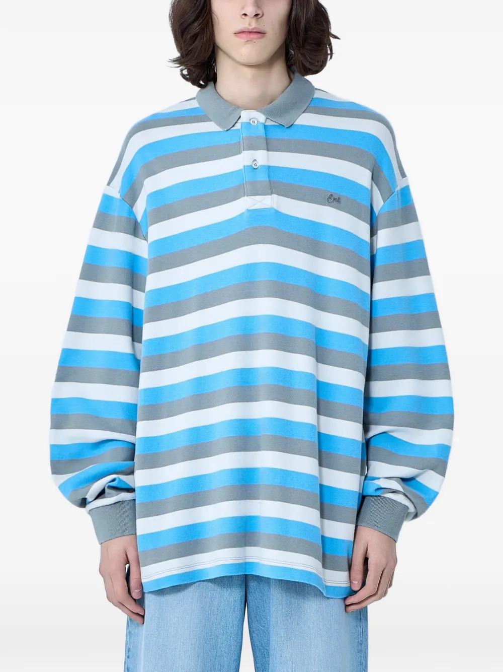 ERL striped-pattern long-sleeved polo shirt - Blu
