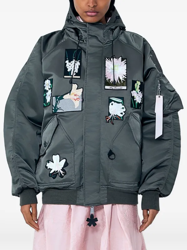Cecilie Bahnsen X Alpha X CB N-2B Floral-appliqué Bomber Jacket in Green