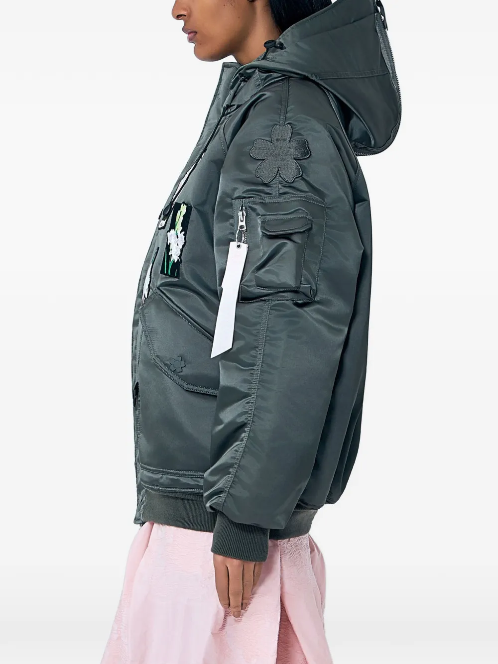 Cecilie Bahnsen X Alpha X CB N-2B Floral-appliqué Bomber Jacket in Green, view 2