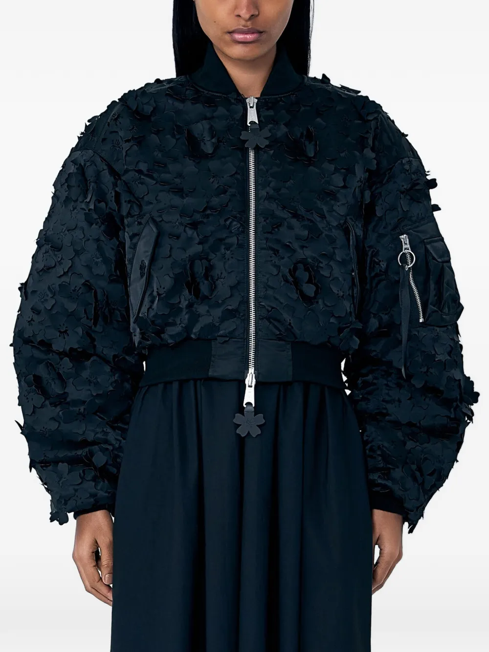 Cecilie Bahnsen x Alpha CB MA-1 floral-appliqué bomber jacket - Nero