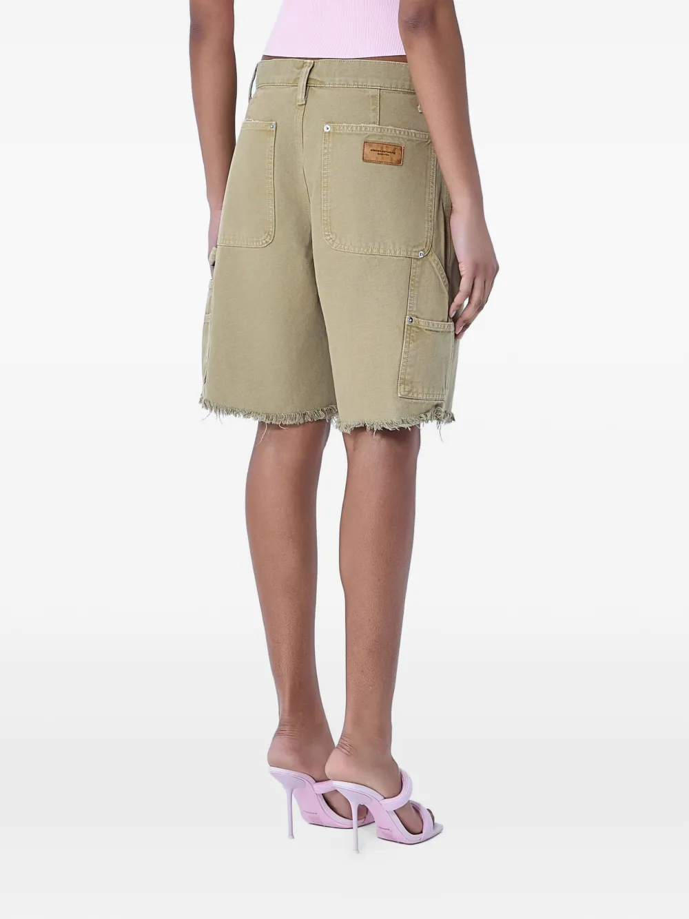 Alexander Wang Zip-detail Distressed-frayed Mid-rise Carpenter Cotton Shorts in Neutrals, view 3