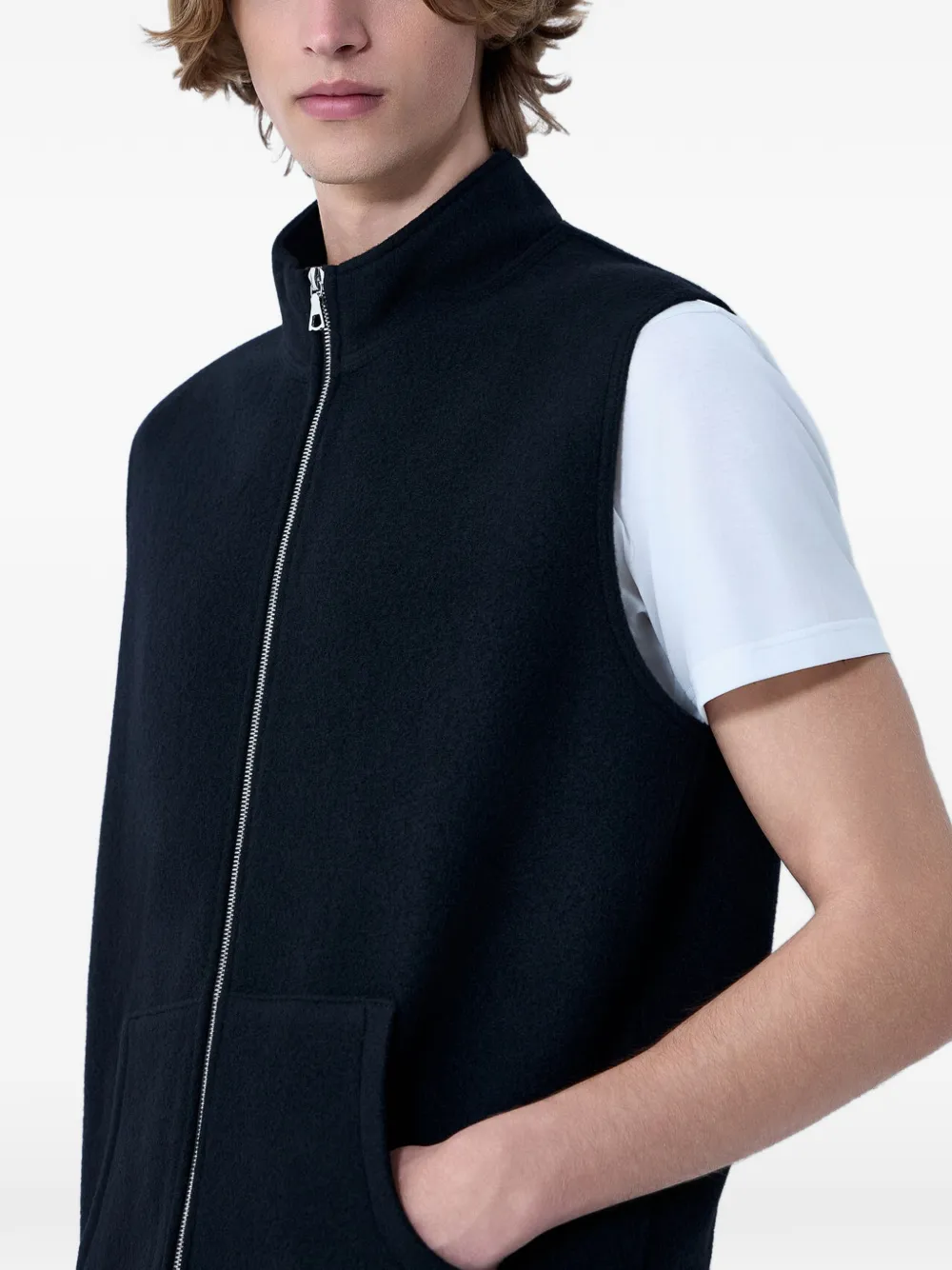 Rier High-neck Zip-up Wool Vest in Black, view 4